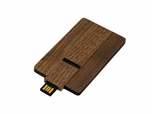 USB 2.0- флешка на 16 Гб в виде деревянной карточки с выдвижным механизмом (Флешка в виде деревянной карточки с выдвижным механизмом, 16 Гб, коричневый)