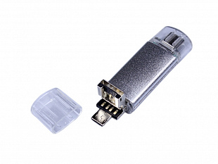 USB 2.0/micro USB/Type-C- флешка на 64 Гб (USB-флешка на 64 ГБ c двумя дополнительными разъемами MicroUSB и TypeC, серебро)