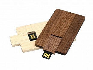 USB 2.0- флешка на 16 Гб в виде деревянной карточки с выдвижным механизмом (Флешка в виде деревянной карточки с выдвижным механизмом, 16 Гб, коричневый)