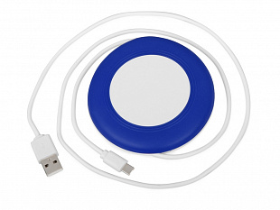 Беспроводное зарядное устройство со встроенным кабелем 2-в-1 "Disc", синий