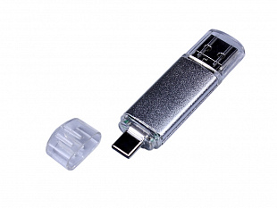 USB 2.0/micro USB/Type-C- флешка на 64 Гб (USB-флешка на 64 ГБ c двумя дополнительными разъемами MicroUSB и TypeC, серебро)