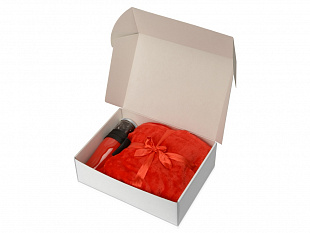 Подарочный набор с пледом, термокружкой и миндалем в шоколадной глазури "Tasty hygge", красный