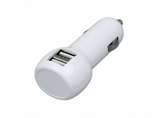Автомобильная зарядка CC-01, 2 USB порта, белый цвет.