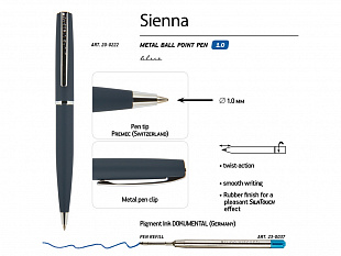 Ручка металлическая шариковая «Sienna» (Ручка "Sienna" шариковая  автоматическая, синий металлический корпус, 1.0 мм, синяя)