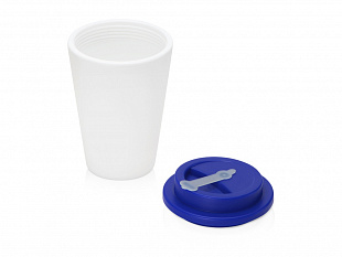 Пластиковый стакан Take away с двойными стенками и крышкой с силиконовым клапаном, 350 мл, белый/синий