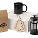 Подарочный набор с чаем, кружкой, френч-прессом и новогодней подвеской "Чаепитие", черный