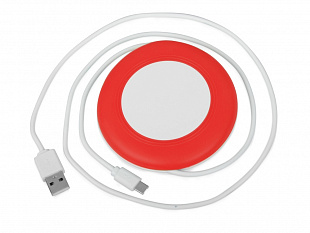 Беспроводное зарядное устройство со встроенным кабелем 2-в-1 "Disc", красный