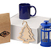 Подарочный набор с чаем, кружкой, френч-прессом и новогодней подвеской "Чаепитие", синий