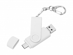 USB 3.0/micro USB/Type-C - флешка на 32 Гб 3-в-1 с поворотным механизмом (USB-флешка на 32 Гб 3 в 1 поворотный механизм, c двумя дополнительными разъемами MicroUSB и TypeC C с одноцветным металлическим клипом, белый)