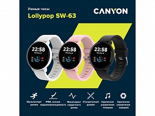 Умные часы CANYON Lollypop SW-63, IP 68, BT 5.0, сенсорный дисплей 1.3, белый