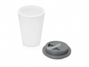 Пластиковый стакан Take away с двойными стенками и крышкой с силиконовым клапаном, 350 мл, белый/серый