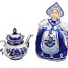 Набор "Гжель": кукла на чайник, чайник заварной с росписью