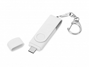 USB 3.0/micro USB/Type-C - флешка на 32 Гб 3-в-1 с поворотным механизмом (USB-флешка на 32 Гб 3 в 1 поворотный механизм, c двумя дополнительными разъемами MicroUSB и TypeC C с одноцветным металлическим клипом, белый)